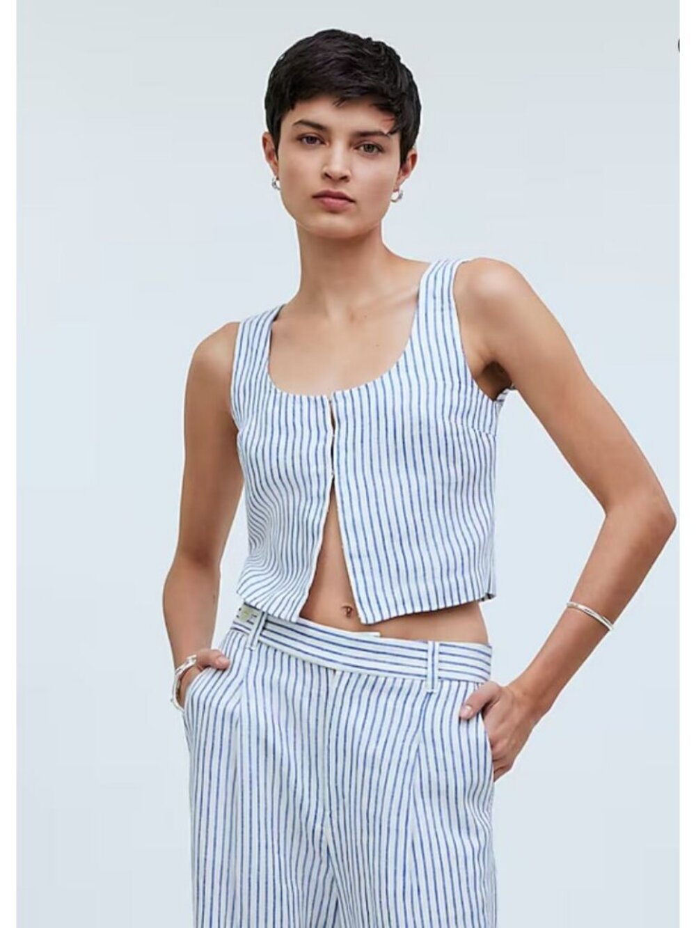 Madewell Scoopneck Crop Tank in 100% Linen Women's Size 10 in Bluestone NWT!